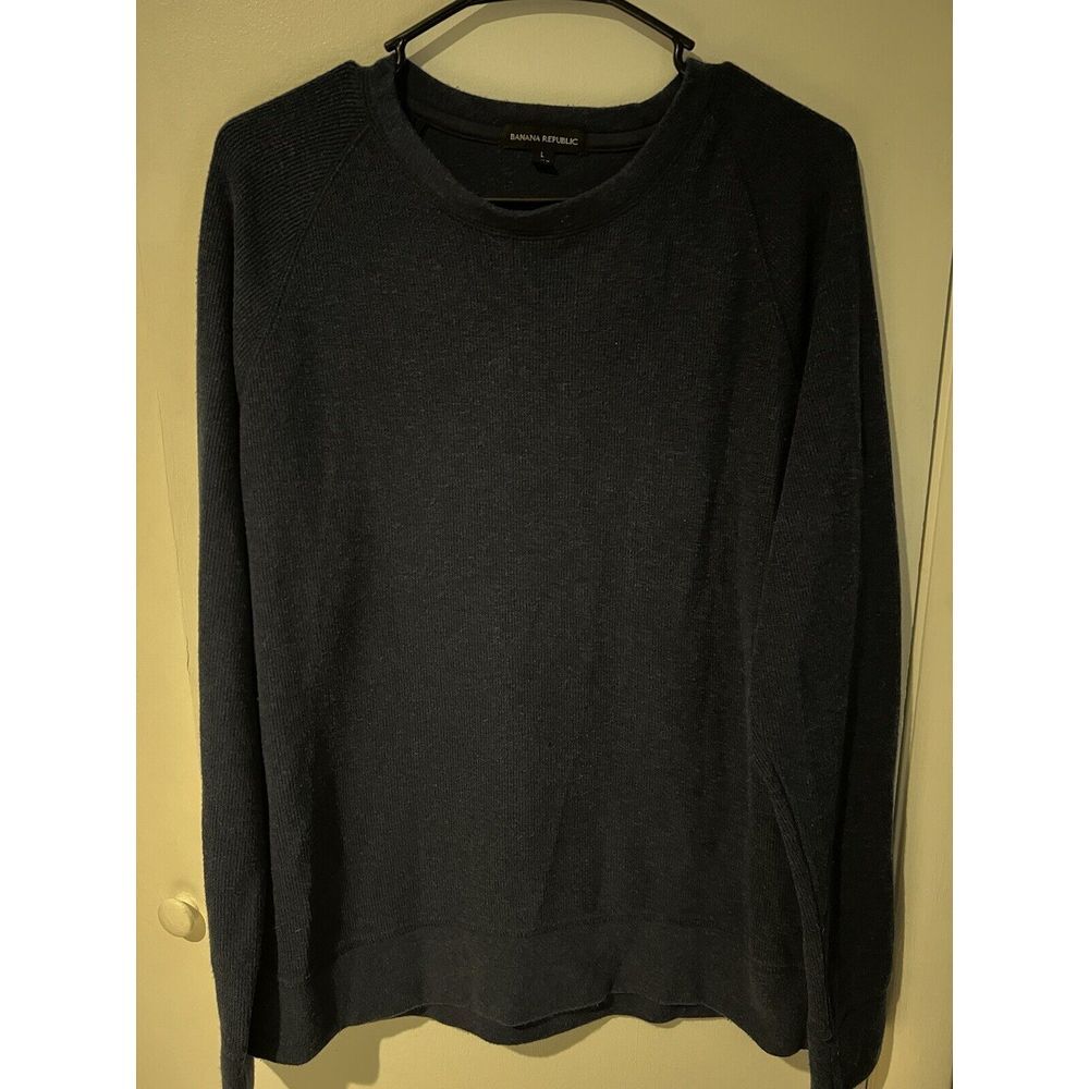 Banana Republic Men's Size‎ Large Knit Crew Neck Dark Blue Shirt Cotton Poly